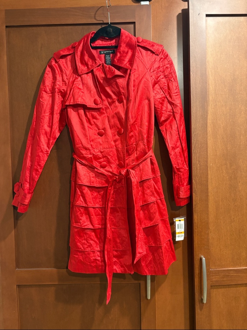 Double-Breasted Red Trench Coat with Belt